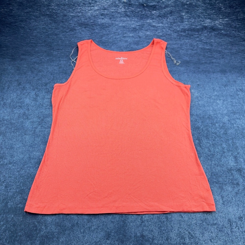 Mix & Co Women Plus Size 3X Coral Orange Ribbed Scoop Neck Tank Top Sleeveless